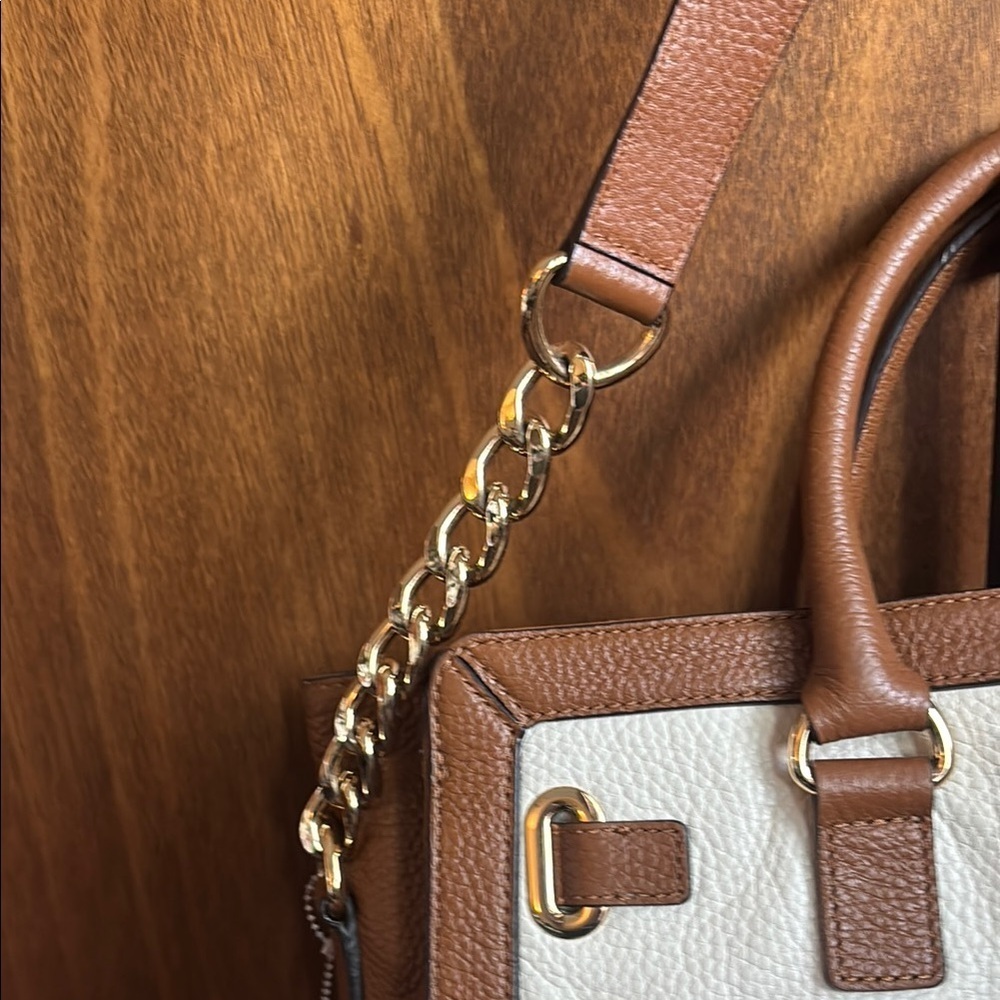 Michael Kors Brown and White Shoulder Bag with Gold Accents - Picture 6 of 14